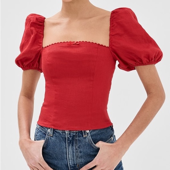 Reformation Tops - Reformation red Marbella linen square neck shirt